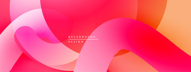 Abstract fluid shapes, vibrant pinks, oranges create dynamic background. Smooth gradients suggest movement, modern design aesthetic.