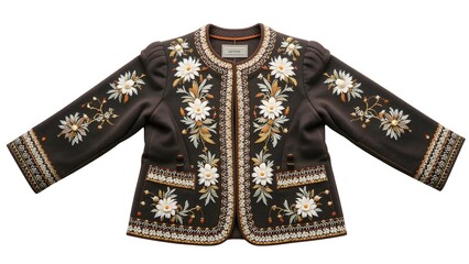 Austrian Trachten Coat Janker Womens Felted Wool Horn Buttons Edelweiss