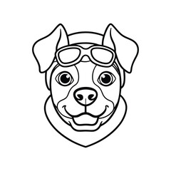 Line art illustration of a dog face wearing aviator goggles and a pilot helmet.eps