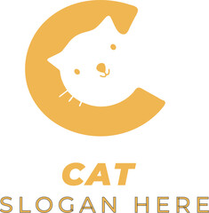 Cat Head Vector Forming Letter C in Bright Amber