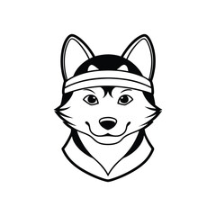 Line art illustration of a husky face with a ninja headband.eps