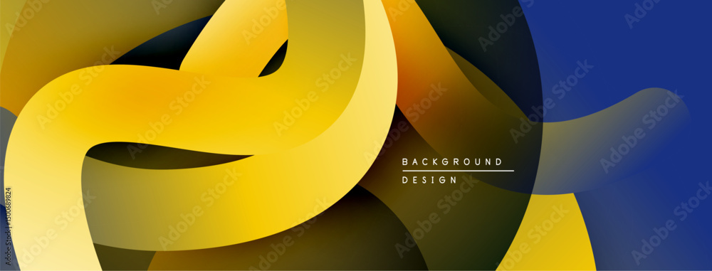 Fototapete Abstract fluid shapes overlap, creating dynamic golden, navy composition. Modern design element for backgrounds, presentations.