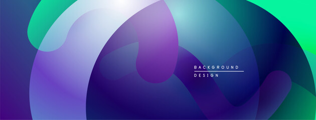 Abstract fluid shapes blend, creating vibrant gradient background. Purple, blue, green hues dominate design. Modern aesthetic.