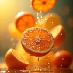 Fresh Orange Slices Splashing in Mid-Air – Citrus Burst Concept