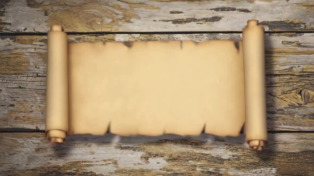 Antique Scroll on Aged Wooden Planks with Torn Edges
