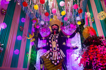 Idol of hindu goddess kali during navratri festival