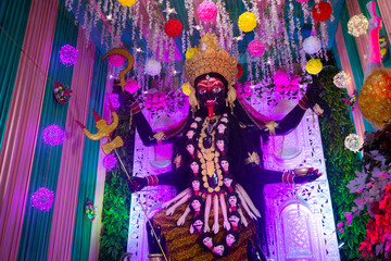 Idol of hindu goddess kali during navratri festival