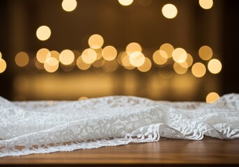 Elegant White Lace Fabric with Warm Bokeh Background Texture Photo