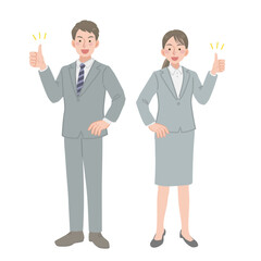 サムズアップをするビジネスパーソンの男女