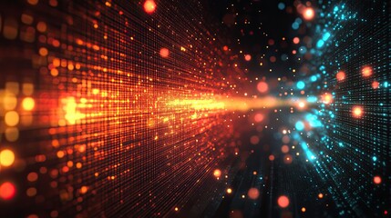Fototapeta premium Abstract image showcasing a digital network with glowing particles and data streams