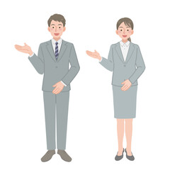 案内をするビジネスパーソンの男女