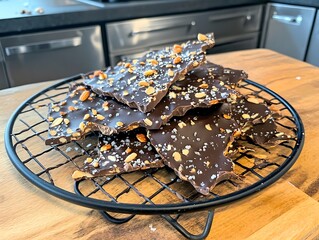 An Artisan Design of Rich Chocolate Bark with Almonds and Sea Salt Flakes