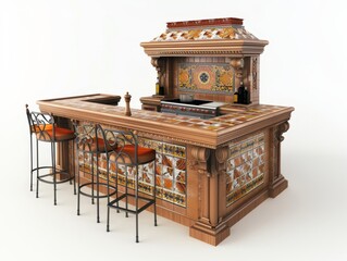 A beautifully crafted bar with ornate tiles and a classic design that speaks of tradition and attention to detail
