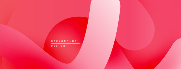 Abstract fluid shapes, pinks, reds create dynamic background. Smooth gradients, overlapping forms suggest movement, depth.