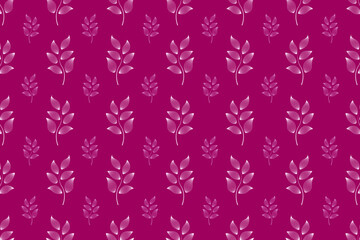 Abstract seamless pattern design of stylized leaves in soft pink outlines on dark pink background, can be used for background, textiles, wrapping paper and other decorative purposes.