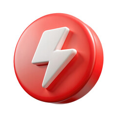 3D Lightning Bolt Icon with Red Circular Base, Energy and Power Symbol, isolated on transparent white background, clipping path