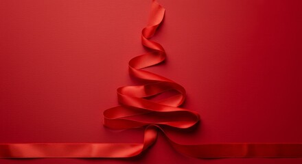 Festive Red Ribbon Christmas Tree Abstract Background Holiday Decoration