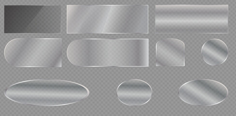 Set of Glass plate on transparent backdrop. Realistic glass. Vector illustration