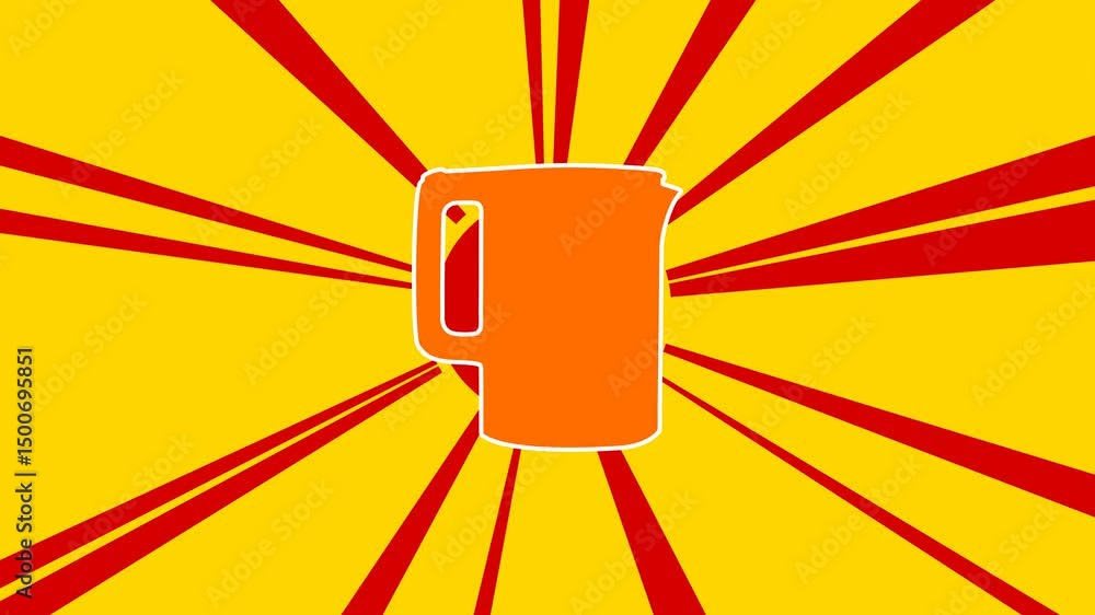 Poster electric kettle symbol on the background of animation from moving rays of the sun. large orange symb