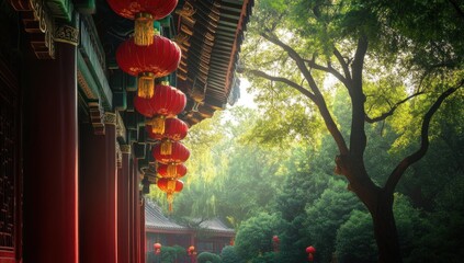 Serene Temple Garden in China