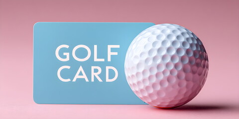 Golf card with a white golf ball on a pink background representing a gift for sport and leisure. National Golf Month celebration in August