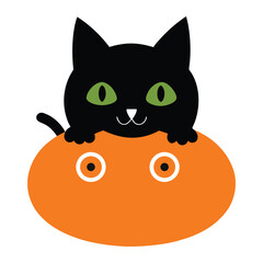 black cat with orange pumpkin