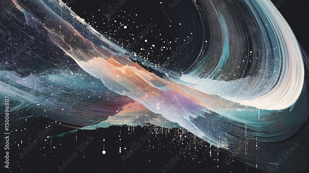 Poster abstract space background with nebula effect and particle stream