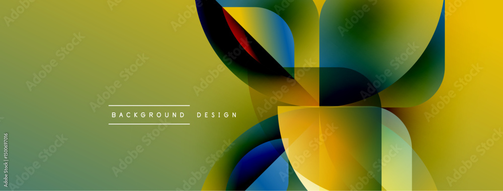 Aufkleber Abstract floral design. Overlapping colorful shapes create dynamic composition. Gradient shades, yellow, green hues dominate visual space.