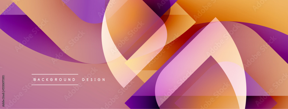 Poster Abstract geometric shapes overlap, creating vibrant gradients. Warm colors dominate, suggesting modern design elements. Smooth transitions define composition.