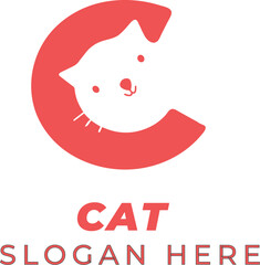 Cat Head Vector Forming Letter C in Bright Red