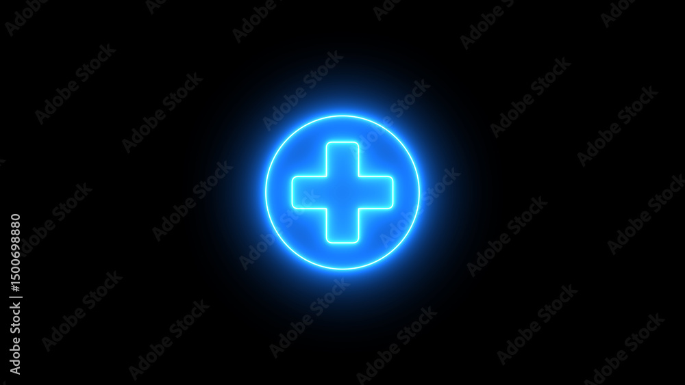 Poster neon effect plus icon. glowing plus text icon. add plus sign and symbol.
