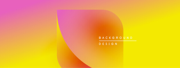 Vibrant gradient background features abstract shape. Text reads background design in white. Modern, colorful visual presentation.