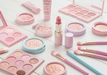 Makeup And Cosmetics Collection On A Wooden Surface Photo