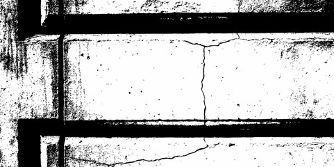  Abstract white brick wall with black grout lines shows a cracked and aged texture,  and tear on the surface of the brick pattern