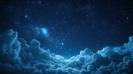 Night sky above cloudscape, stars shining, moonlit, dreamy, background for design