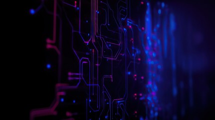 Futuristic glowing circuits with neon lights, symbolizing advanced technology and digital innovation