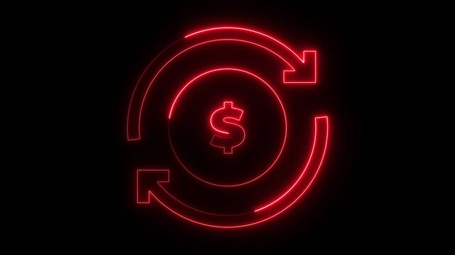 Glowing red neon registered trademark and copyright symbols with dollar and pound currency icons on black background 3D finance business concept illustration