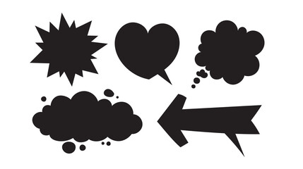 Speech bubbles set, Cloud, Heart, Arrow, Wow, think balloon, cartoon elements vector illustration	