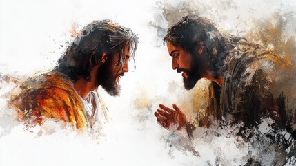 Temptation of Jesus Biblical Christian Watercolor Illustration