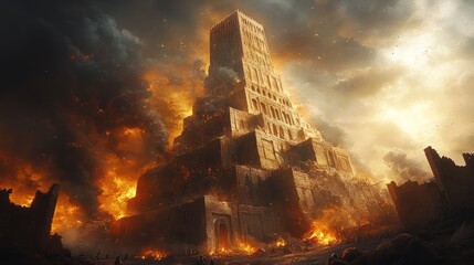 Tower of Babel Watercolor - Old Testament Biblical Illustration