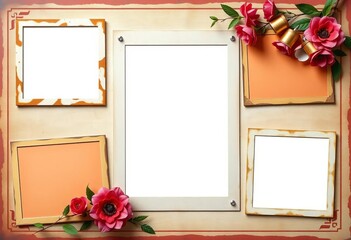 Set of vintage photo frame templates with empty space for scrapbook or album, empty, antique