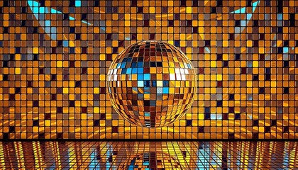 Shimmering gold and silver tile grid, disco ball reflection, silver leaf, celebration