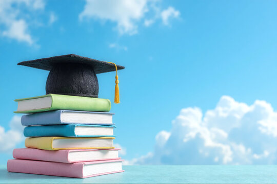 stack of books with a graduation cap on top1
