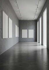 Modern Art Gallery Hallway Interior Photo With Concrete Walls and White Frames