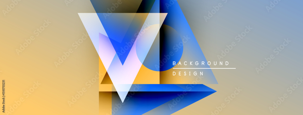 Poster Abstract geometric shapes overlap, creating vibrant color gradients. Design features triangles, rectangles, smooth transitions. Background suggests modern aesthetic.