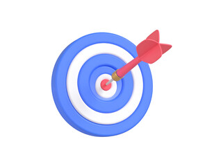 A 3D rendered dart hitting the bullseye of a target