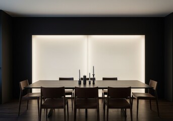 Modern Dining Room Interior With Long Table And Chairs Photo