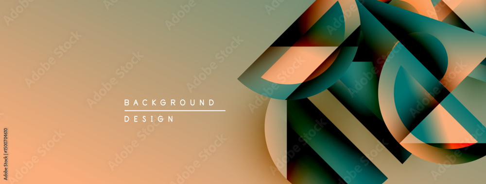 Aufkleber Abstract geometric shapes overlap, creating dynamic visual effect. Gradient colors blend, forming modern background design.