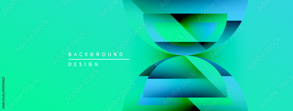 Poster Abstract geometric design. Gradient turquoise, blue hues create dynamic visual effect. Modern background suitable for presentations, websites.