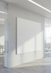 Modern Office Interior Photo Of Empty White Frame On Concrete Wall